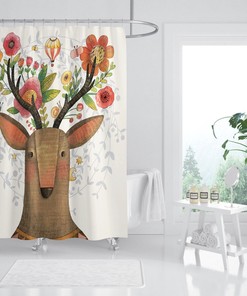 3D Flower Deer 78 Shower Curtain With Waterproof Fiber For A Rustic Bathroom Style