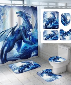 3D Frost Dragons Animal Print Shower Curtain With A Wintry Theme