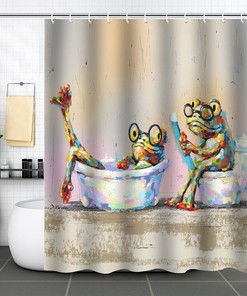 3D Funny Bathing Frog Waterproof Shower Curtain Fabric Bathroom Decor Curtain For A Fun Bathroom