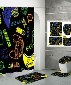 3D Gamepad Game Controller Gamer Shower Curtain Set - Perfect For Gamers