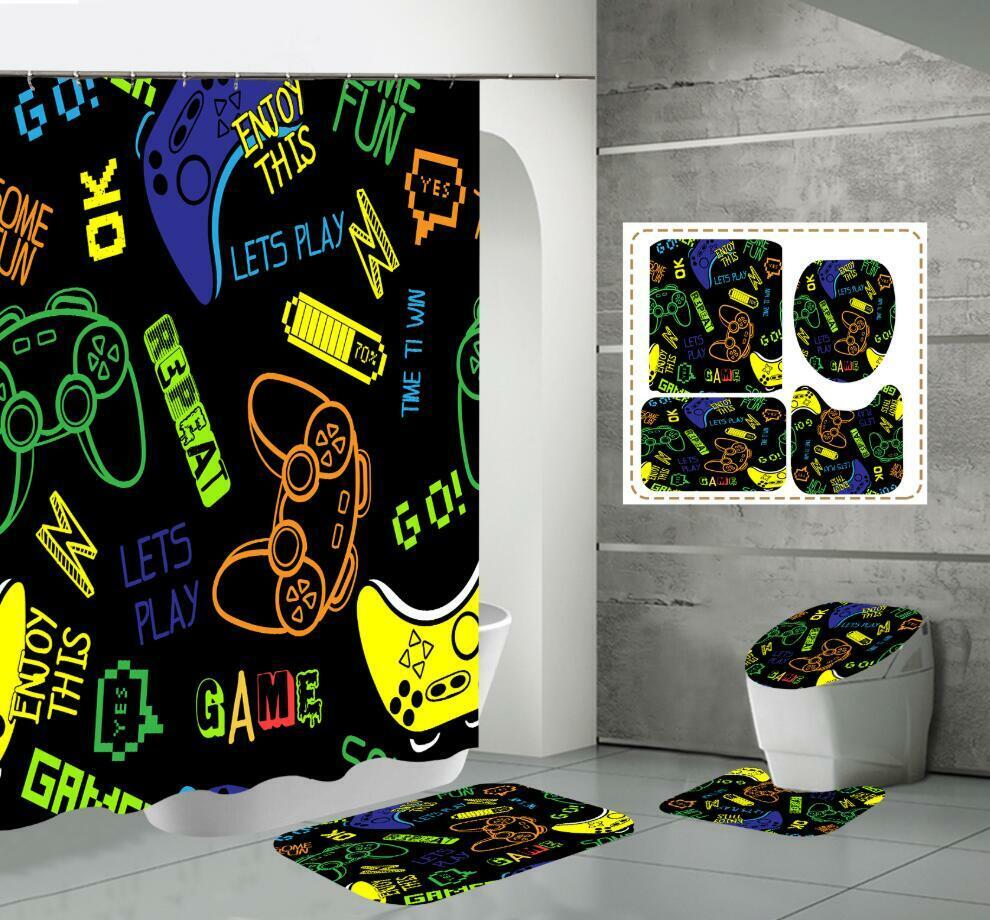 3D Gamepad Game Controller Gamer Shower Curtain Set - Perfect For Gamers