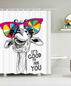 3D Giraffe Shower Curtain, Waterproof Fabric Bathroom Decoration