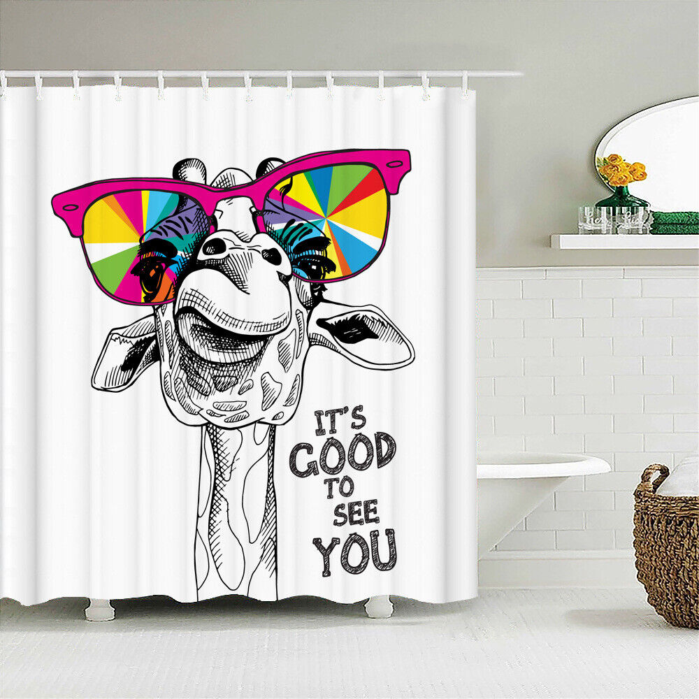 3D Giraffe Shower Curtain, Waterproof Fabric Bathroom Decoration