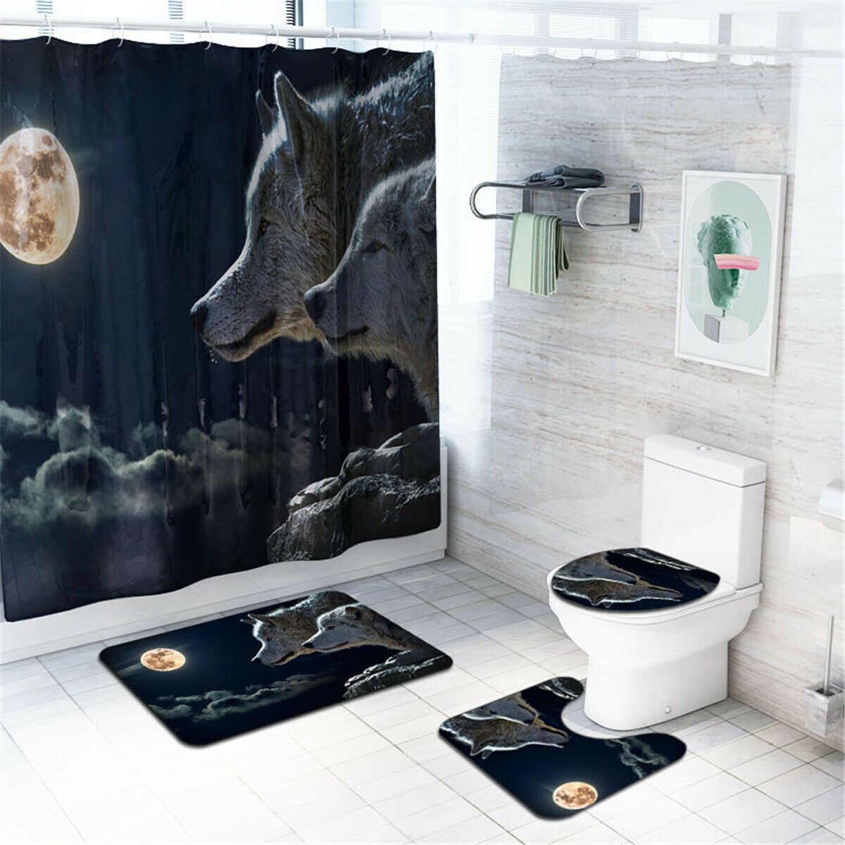 3D Graphic Wolf Bathroom Shower Curtain With Bold And Creative Design