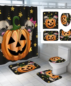 3D Halloween Pumpkin Head Dog Shower Curtain For A Festive Bathroom Decor
