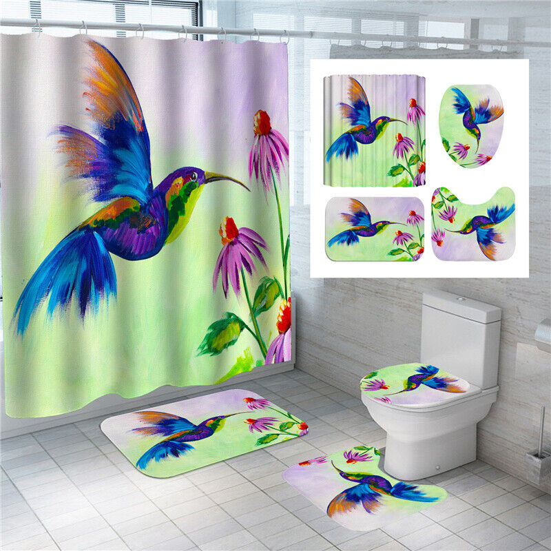 3D Hummingbird Flowers Print Shower Curtain Bathroom For A Nature-Themed Bathroom