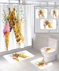 3D Ice Cream Giraffe Animal Shower Curtain For A Cute Bathroom