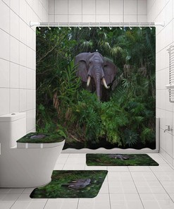3D Jungle Grass Elephant Animal Shower Curtain For An Exotic Escape In Your Bathroom