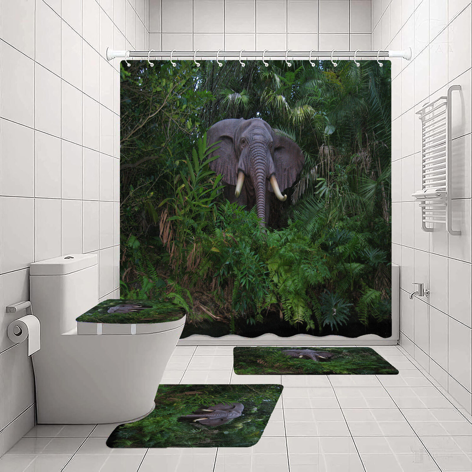 3D Jungle Grass Elephant Animal Shower Curtain For An Exotic Escape In Your Bathroom