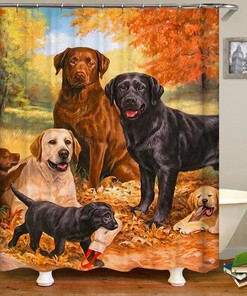 3D Labrador Oil Painting Waterproof Shower Curtain Set For A Classic Bathroom Decor