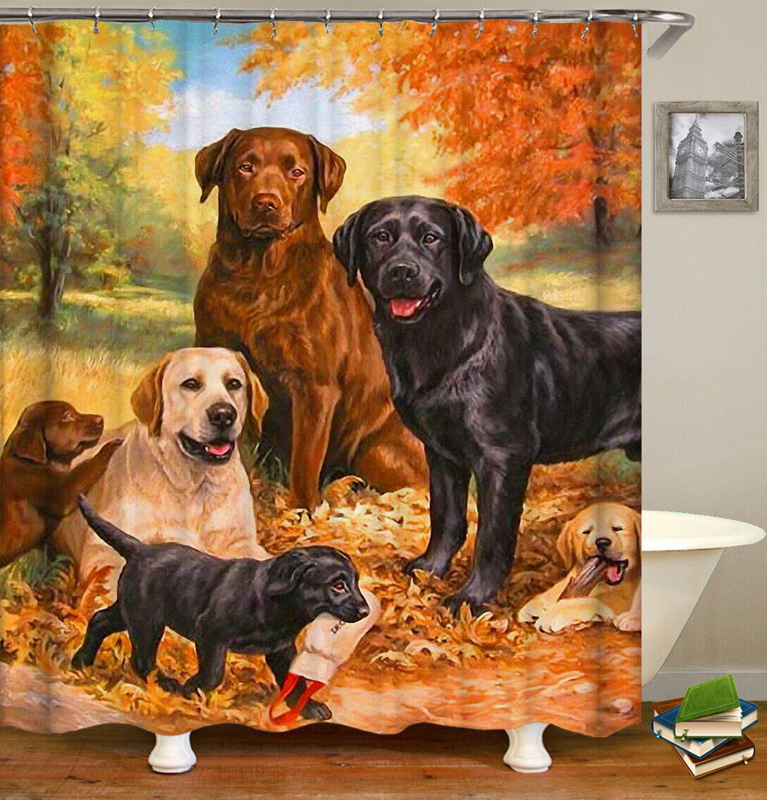 3D Labrador Oil Painting Waterproof Shower Curtain Set For A Classic Bathroom Decor