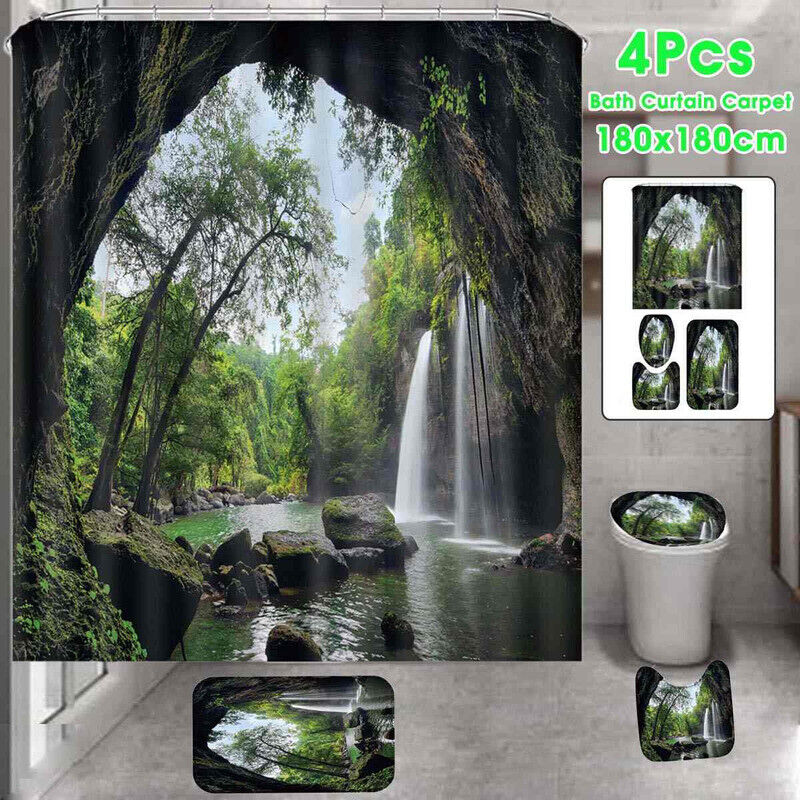 3D Landscape Forest Waterfall Shower Curtain For A Scenic Bathroom