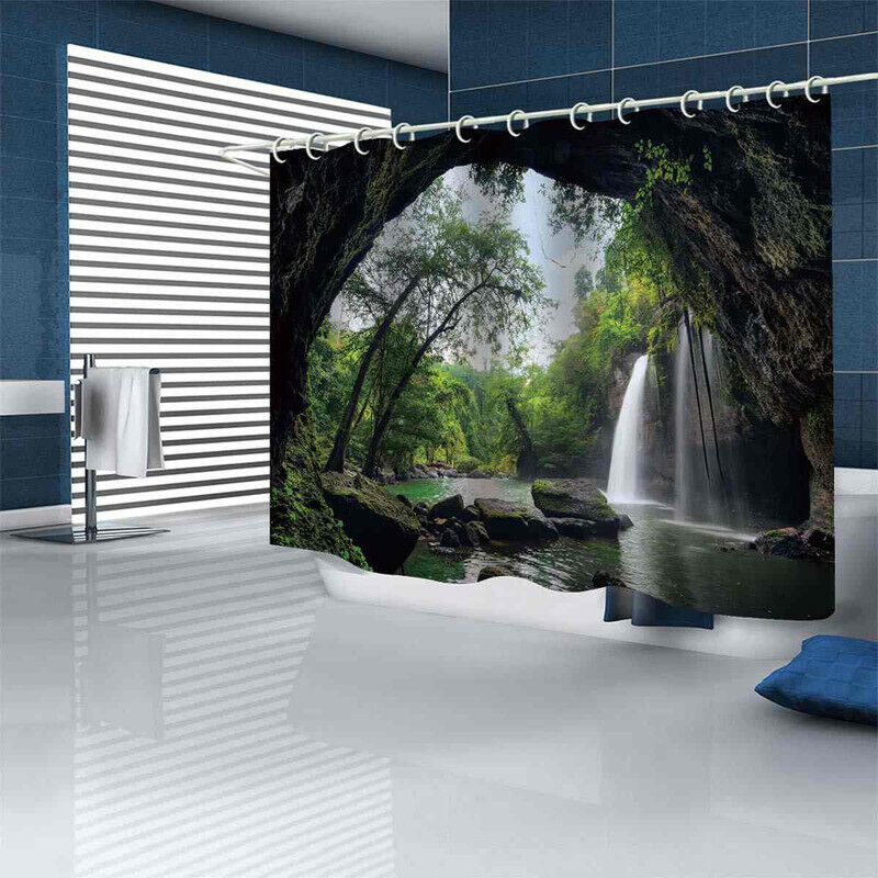 3D Landscape Forest Waterfall Shower Curtain For A Scenic Bathroom - Image 2