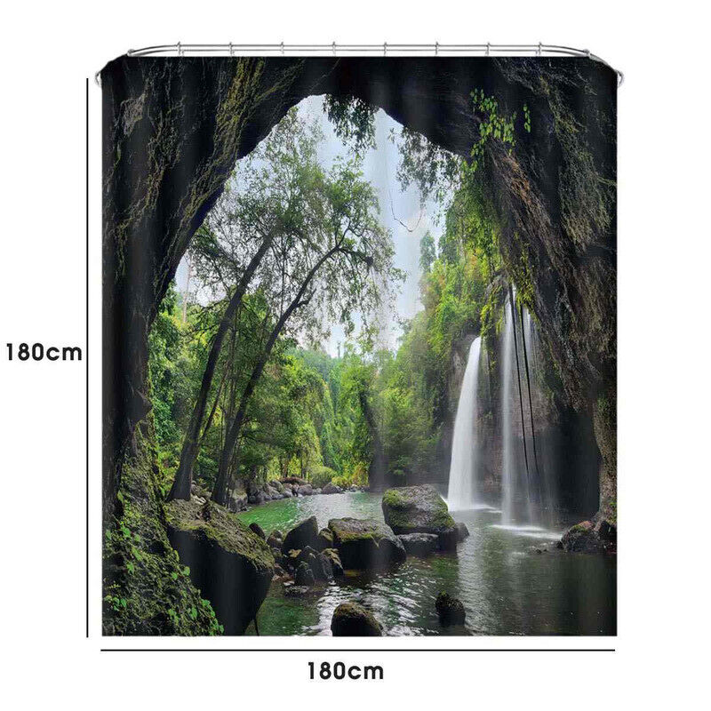 3D Landscape Forest Waterfall Shower Curtain For A Scenic Bathroom - Image 3