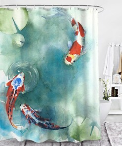 3D Lucky Koi Fish Lotus Leaf River Print Bathroom Shower Curtain For A Zen-Like Bathroom
