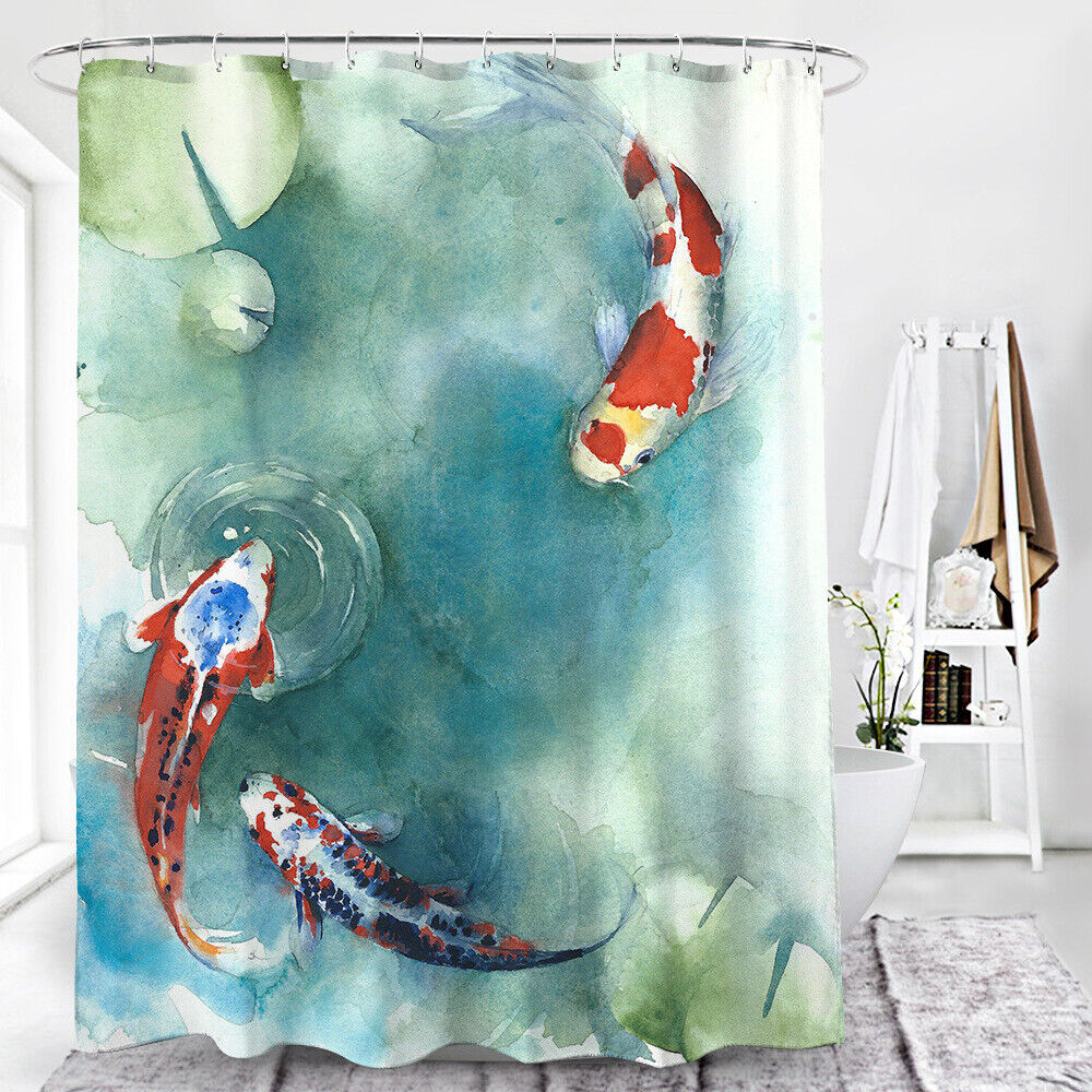 3D Lucky Koi Fish Lotus Leaf River Print Bathroom Shower Curtain For A Zen-Like Bathroom