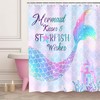 3D Mermaid Tail Shower Curtain with Fluorescent Blue and Purple, Ocean Theme Kids Bathroom Decor 