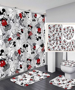3D Mickey Mouse Waterproof Shower Curtain with Mat Lid for a Coordinated Bath Experience
