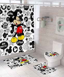 3D Mickey Mouse Waterproof Shower Curtain with Mat Lid for a Coordinated Bath Experience