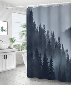 3D Misty Forest Pine Tree Jungle Print Bathroom Shower Curtain #1 For A Nature-Inspired Bathroom