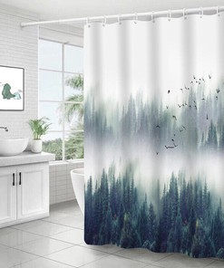 3D Misty Forest Pine Tree Jungle Print Bathroom Shower Curtain #4 For A Scenic Bathroom Escape