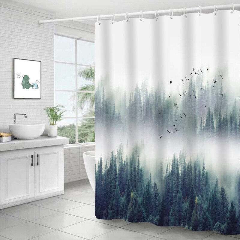 3D Misty Forest Pine Tree Jungle Print Bathroom Shower Curtain #4 For A Scenic Bathroom Escape