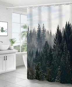 3D Misty Pine Forest Jungle Trees Print Bathroom Multiple Size Shower Curtain #5 For A Serene Bathroom Decor