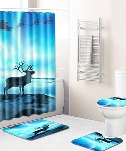3D Moose Sleigh Christmas Shower Curtain for Bathroom