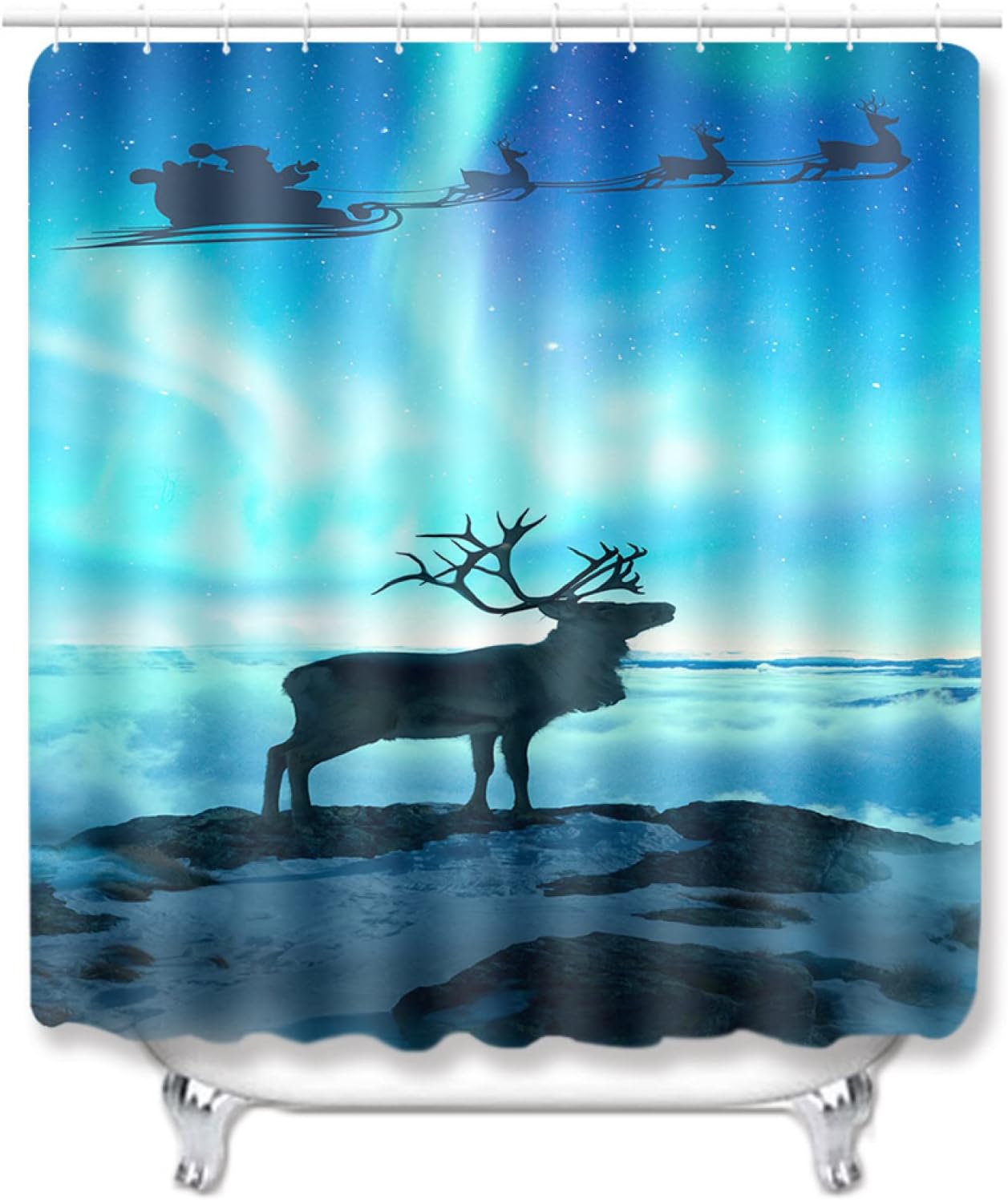 3D Moose Sleigh Christmas Shower Curtain for Bathroom