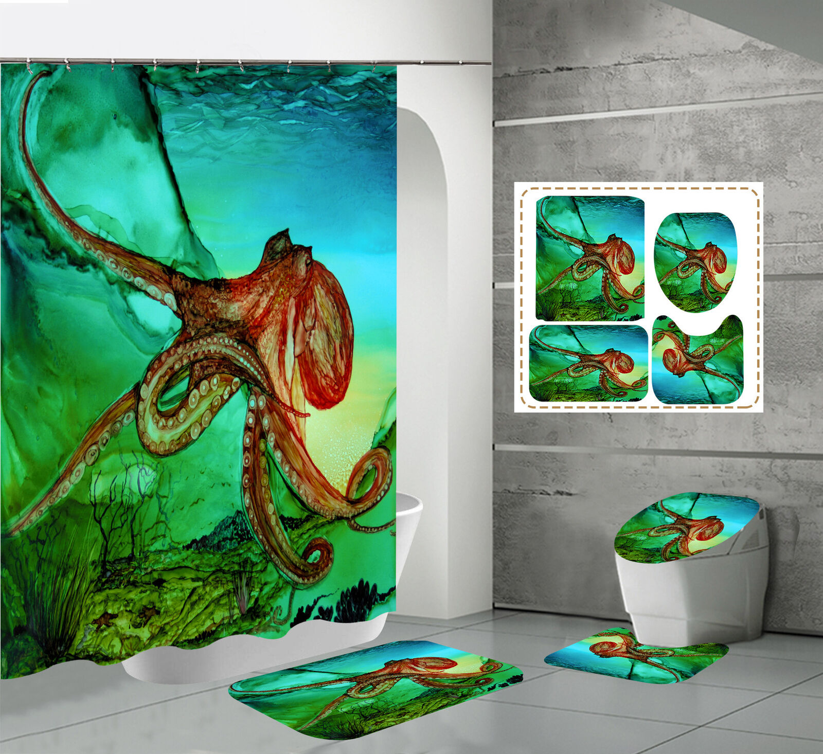 3D Ocean Octopus Print Shower Curtain For A Nautical Bathroom Escape