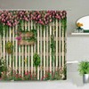 3D Outdoor Garden Fence Scenery Shower Curtain, Fence Seed Garden Waterproof Design