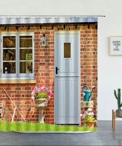 3D Outdoor Garden Fence Scenic Brick Shed Garden Shower Curtain
