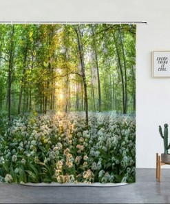 3D Outdoor Garden Fence Scenic Shower Curtain With A Carpet Of Flowers Print