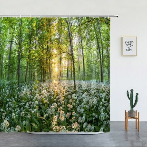 3D Outdoor Garden Fence Scenic Shower Curtain With A Carpet Of Flowers Print