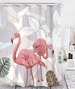 3D Palm Leaves Flamingos Animal Print Bathroom Shower Curtain For A Summer Vibe