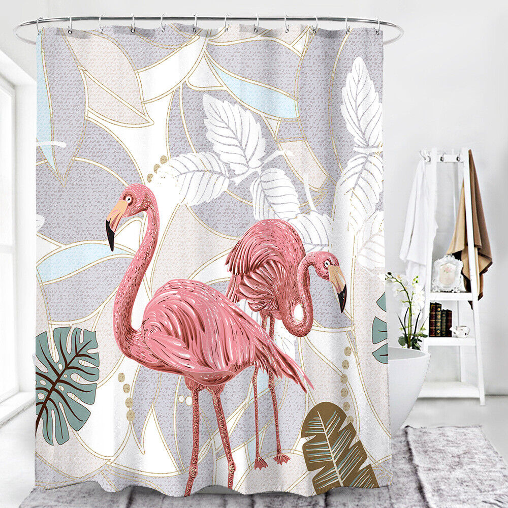 3D Palm Leaves Flamingos Animal Print Bathroom Shower Curtain For A Summer Vibe