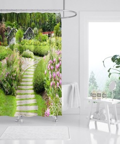 3D Park Garden 1 Shower Curtain Waterproof Fiber For A Nature-Inspired Bathroom