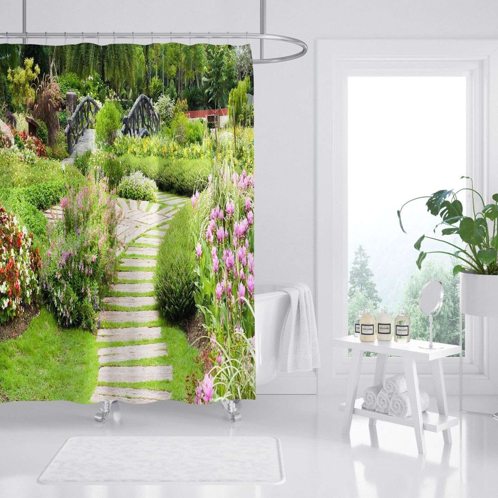 3D Park Garden 1 Shower Curtain Waterproof Fiber For A Nature-Inspired Bathroom