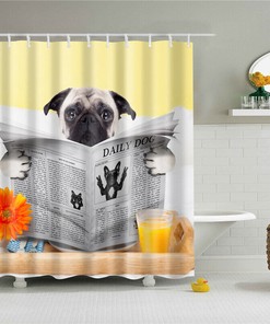 3D Pet Bulldog Dog Puppy Newspaper Animal Bathroom Shower Curtain For A Cute Bathroom Decor
