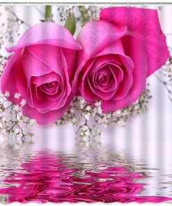 3D Pink Rose Print Shower Curtain with Blooming Flowers for Bathroom Decor
