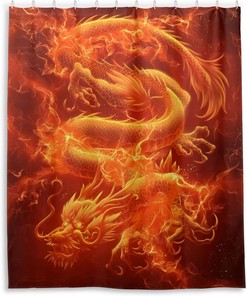 3D Print Dragon Fire Shower Curtain - Waterproof Bath Curtain by WELLDAY with Curtain Full Size