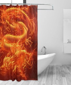 3D Print Dragon Fire Shower Curtain - Waterproof Bath Curtain by WELLDAY with Curtain Full Size