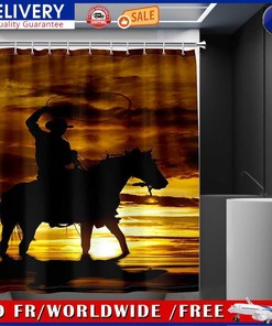 3D Print Sunset Horse Racing Shower Curtain, Waterproof Cloth Bathroom Decor, Ideal for Horse Lovers