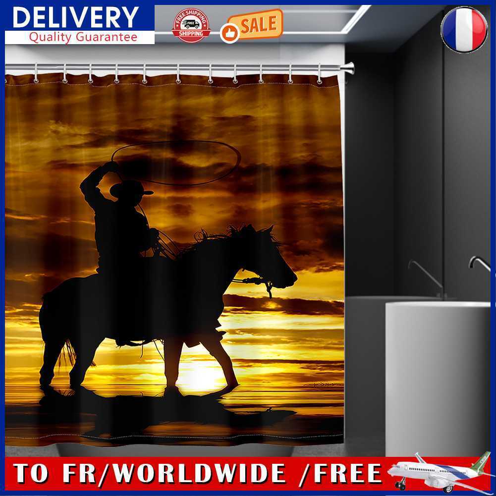 3D Print Sunset Horse Racing Shower Curtain, Waterproof Cloth Bathroom Decor, Ideal for Horse Lovers