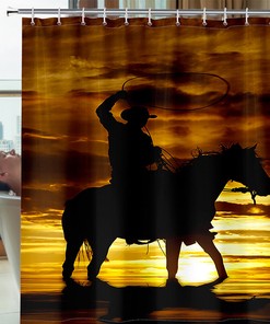 3D Print Sunset Horse Racing Shower Curtain, Waterproof Cloth Bathroom Decor, Ideal for Horse Lovers