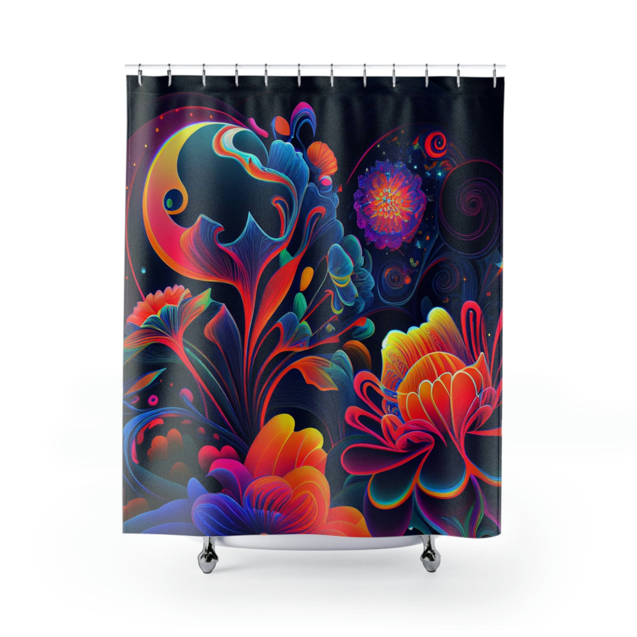 3D Printed Cosmic Garden Shower Curtain For Boho Bathroom Decor - Image 2