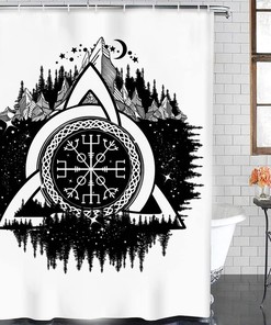 3D Printed Norse Decor Vikings Odin Rune Shower Curtain Liner, Unique Totem Art for Bathroom, Waterproof and Durable