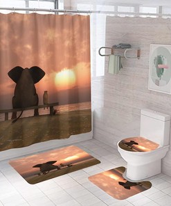3D Printed Sunset Elephant Shower Curtain For A Durable Waterproof Bath Curtain