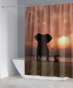 3D Printed Sunset Elephant Shower Curtain For A Durable Waterproof Bath Curtain