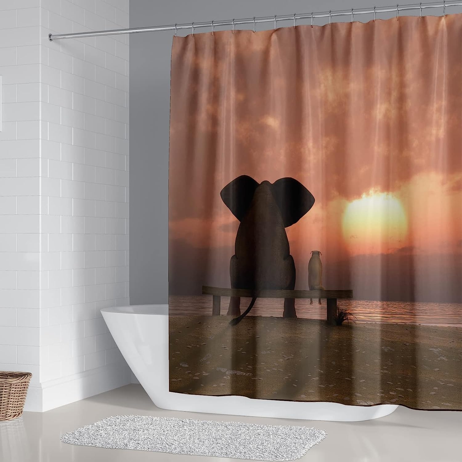 3D Printed Sunset Elephant Shower Curtain For A Durable Waterproof Bath Curtain